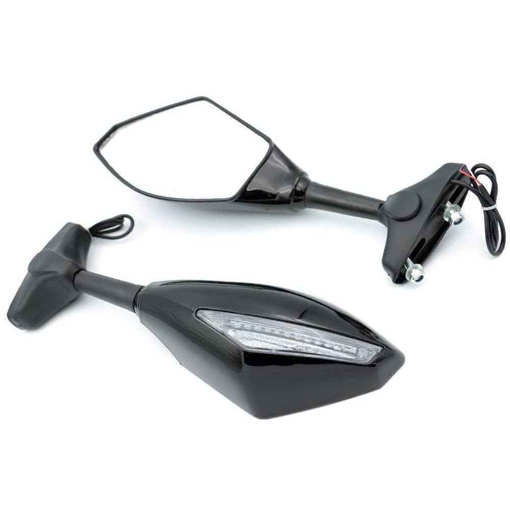 Alpha Ride LED Motorcycle Turn Signal Rearview Mirror - Amber Flashlight for Yamaha YZF R6 (1999-2009) & R6S (2006-2009) & R1 (1998-2006) - High Visibility Safety Mirror for Sports Racing & Night Riding