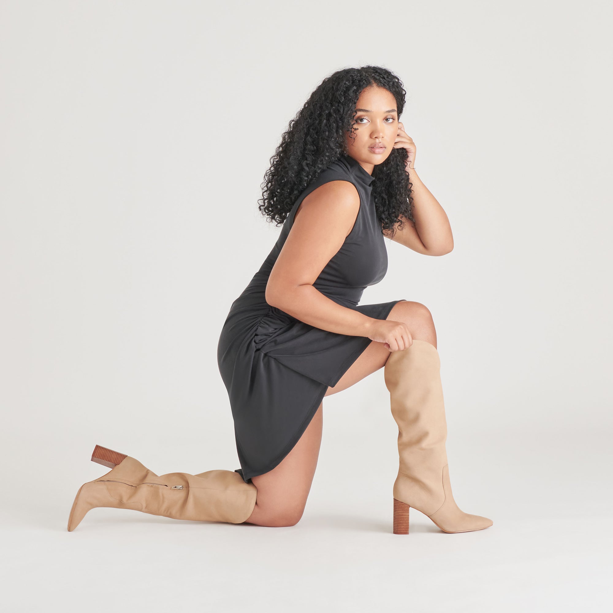 NEDI Women's Wide Calf Boots in Dune Nubuck Leather - Comfortable & Stylish for Fall, Winter & Outdoor Activities