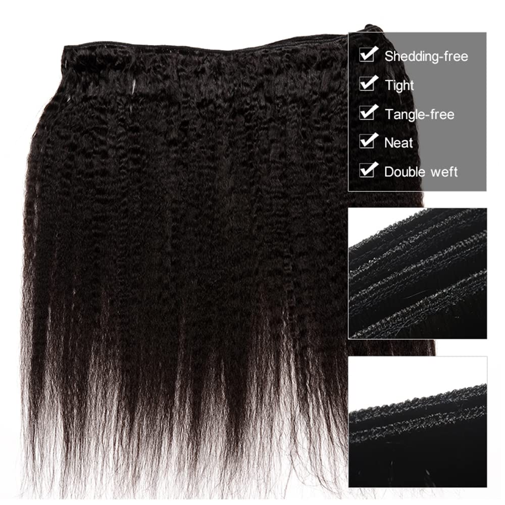 Kinky Straight Human Hair Bundles 16 16 16 Inch - 100% Peruvian Yaki Straight Virgin Hair Weft Extensions for Black Women | Perfect for Sew-in, Ponytail & Natural Hairstyles
