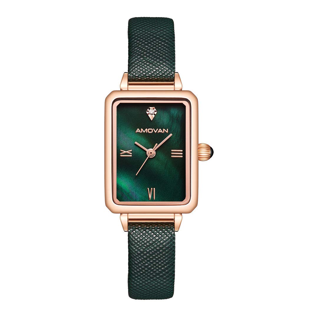 AMOVAN Women's Fashion Watch with Green Dial - Quartz Analog Wristwatch for Ladies, Casual Forest Style Timepiece for Everyday Wear, Office & Outdoor Activities