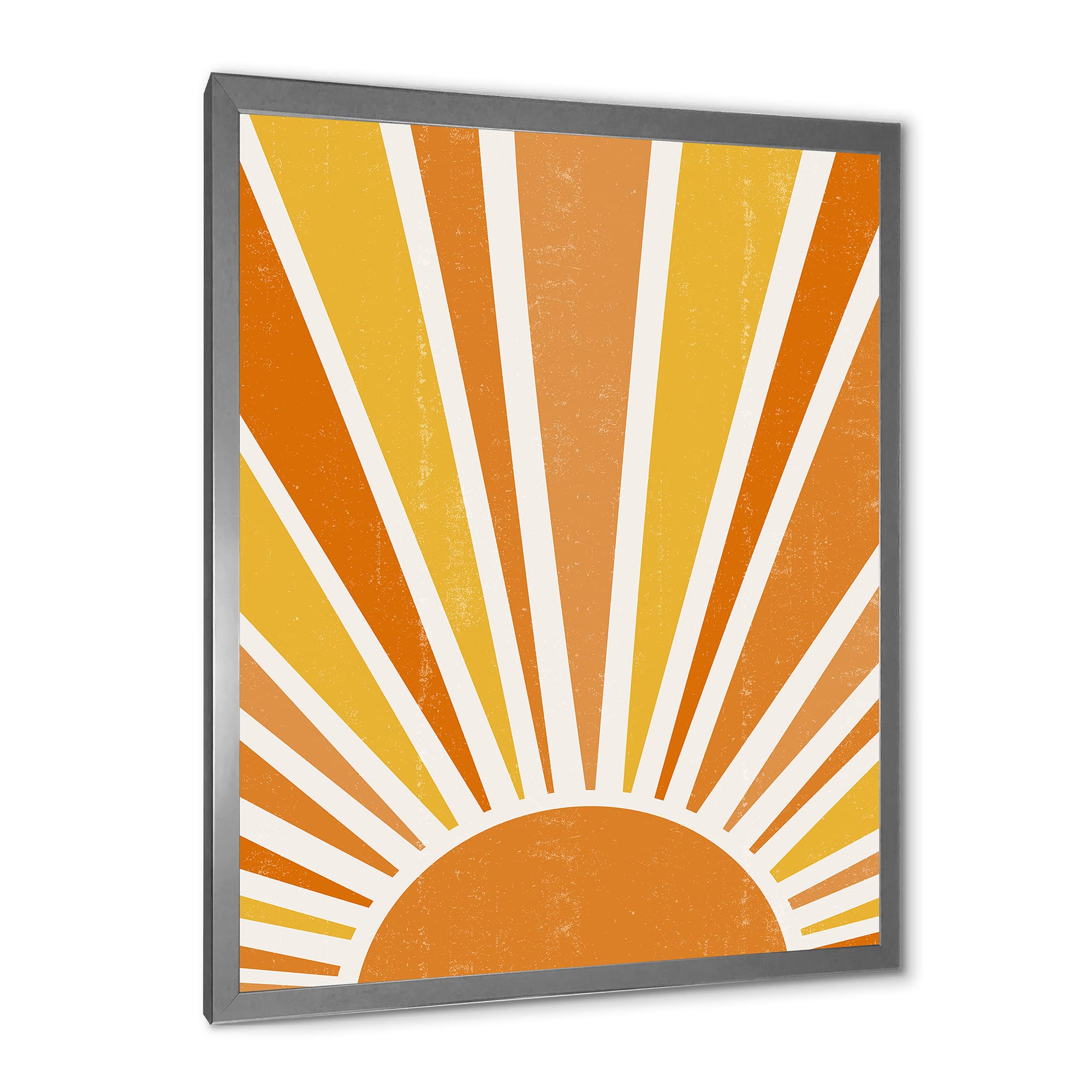 Minimalist Bright Shining Orange Sun Rays II Modern Framed Wall Art - Contemporary Home Decor for Living Room, Bedroom & Office