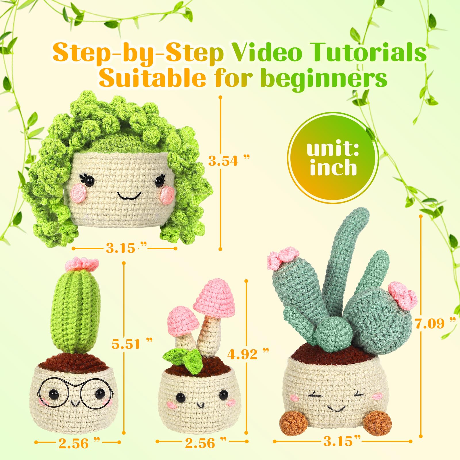 Takyu 4-Pack Beginner Crochet Kit for Adults & Kids - Complete Crochet Starter Set with Step-by-Step Video Tutorials - Perfect for DIY Plant Crafts, Home Decor & Gift Making