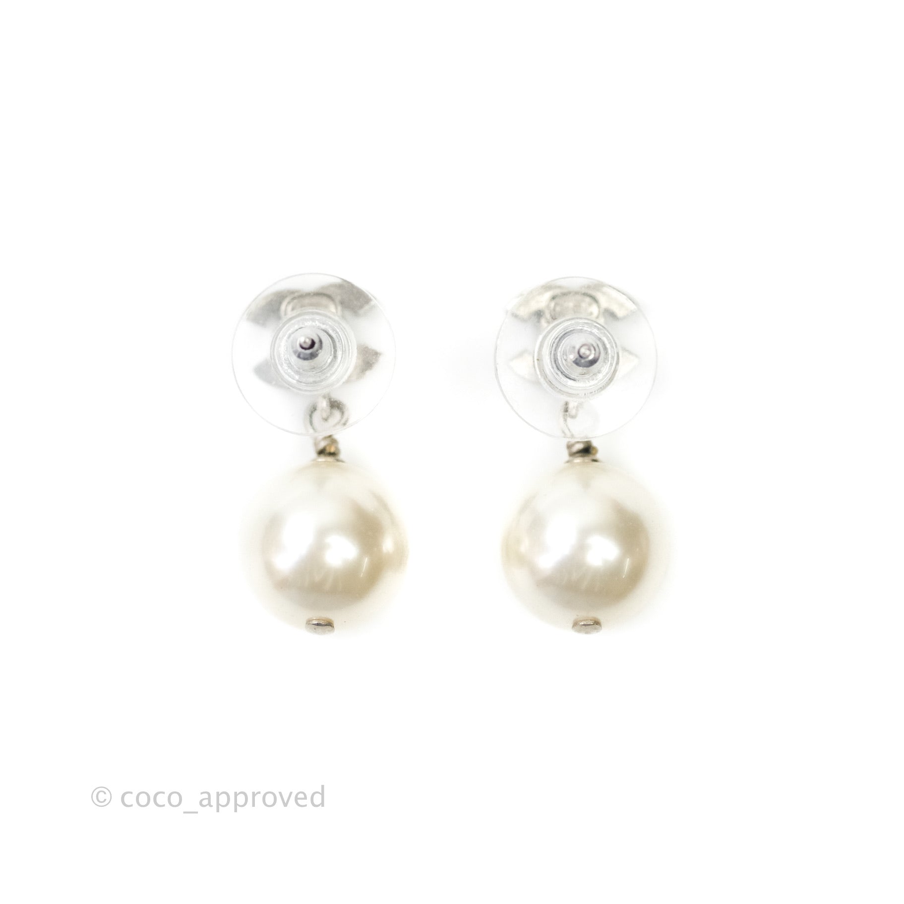 Chanel CC Rhinestone Pearl Drop Earrings for Women - Silver Tone Fashion Jewelry for Party, Wedding & Evening Wear