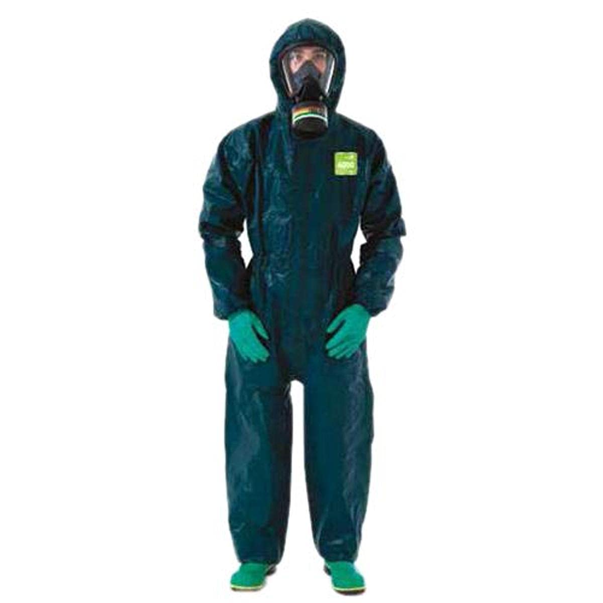 Ansell Healthcare GR40-T-92-122-02 MICROCHEM AlphaTec 4000 Coverall with Integrated Socks, Boot Over Flap & Double Zip Closure - Small, Green (Pack of 6) | Chemical Protection Suit for Lab Work, Industrial Safety & Hazardous Material Handling