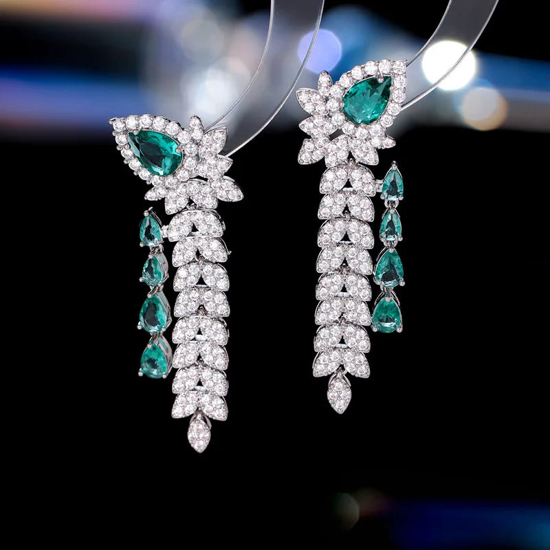 Sparkling Cubic Zirconia Wheat Tassel Earrings - Elegant Bridal Jewelry for Weddings, Banquets & Formal Events - Perfect Wedding Accessories & Evening Dress Jewelry