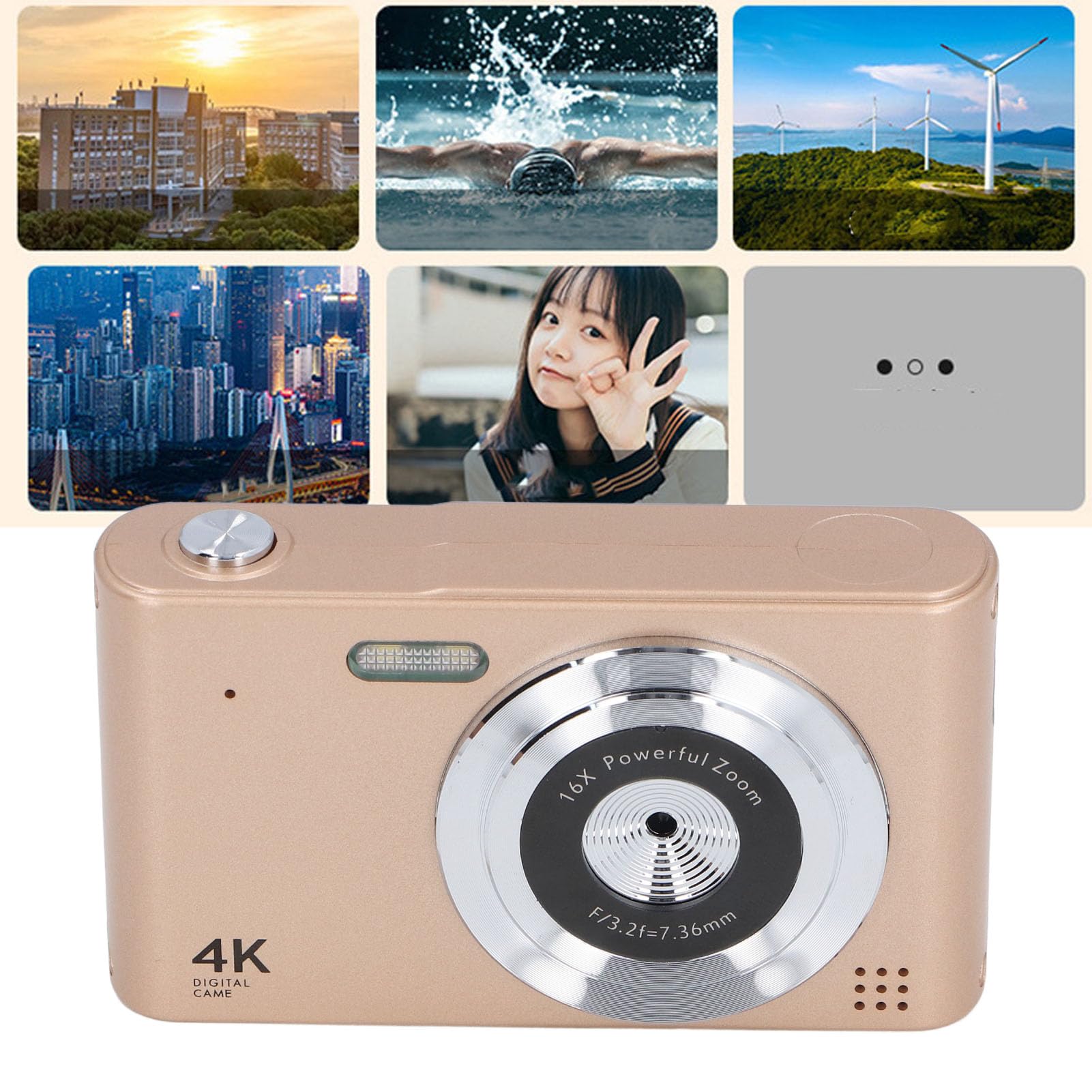 4K Digital Camera with 16X Zoom & 48MP - 2.4in LCD Screen, Built-in Flash & Anti-Shake - Perfect Vlog Camera for Beginners, Kids & Travel (Gold) | Capture Stunning Photos & Videos for YouTube, Family Moments & Outdoor Adventures