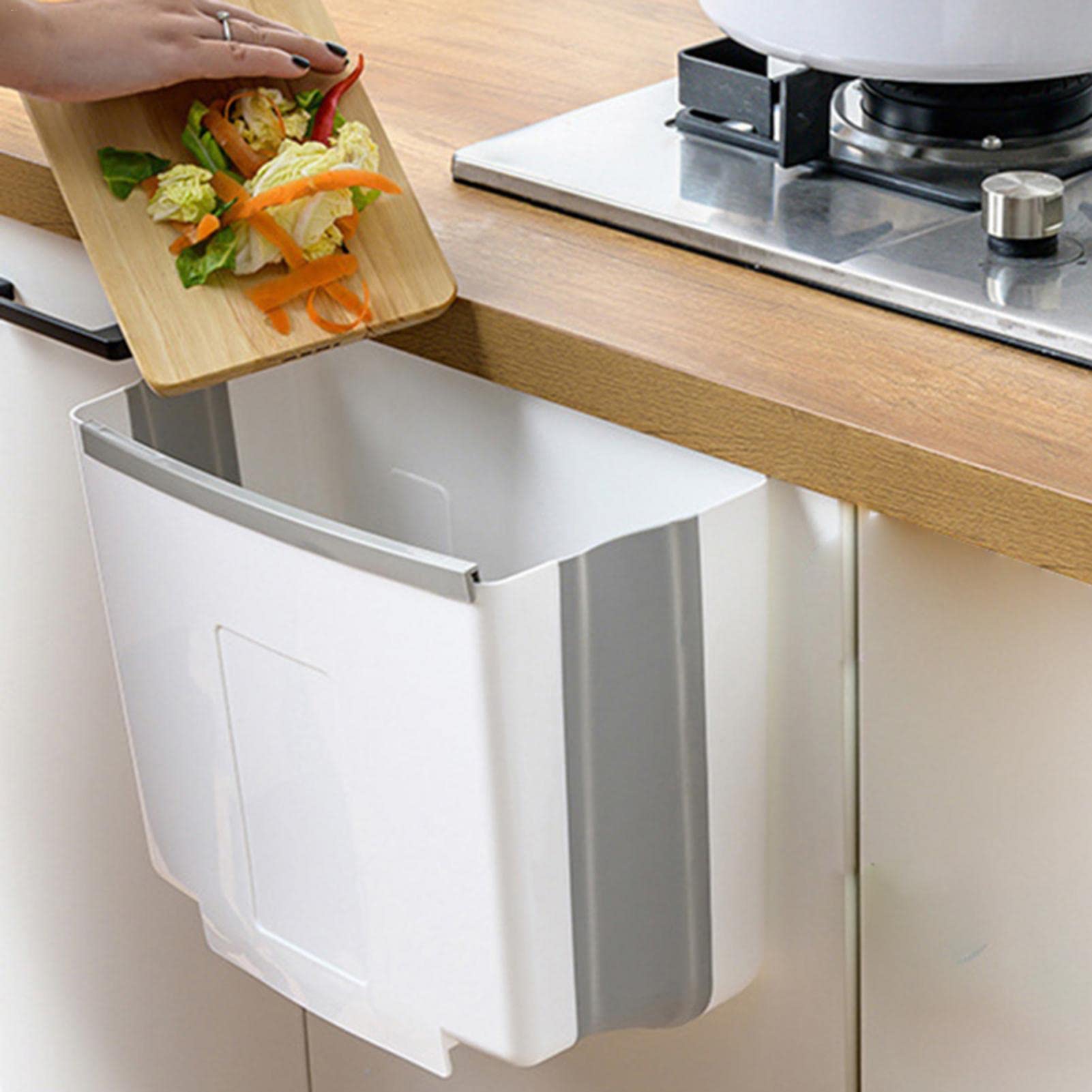 Wall-Mounted Folding Trash Can for Kitchen - Space Saving Hanging Garbage Bin with Lid, Under Cabinet Waste Container for Home, Office & RV - Perfect for Small Spaces & Tight Corners