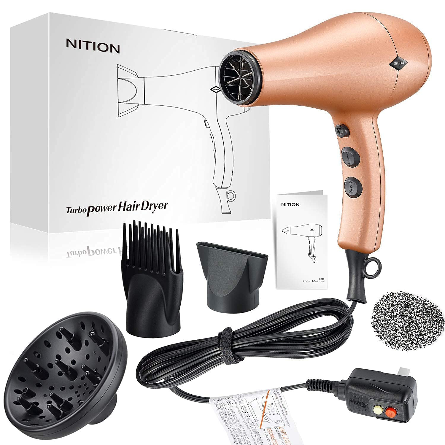 NITION Pro Salon Hair Flat Iron Styling Tool - Professional Hair Straightener & Blow Dryer with Diffuser & Comb Set for Smooth, Shiny Hair - Perfect for Home & Salon Use, Styling, Straightening & Volumizing