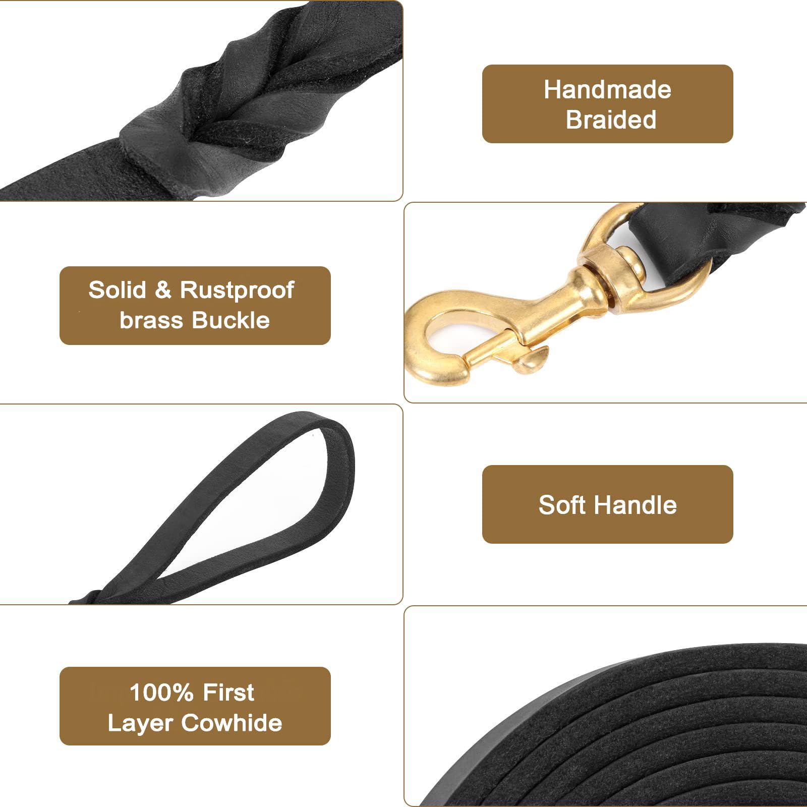 Premium 8ft Heavy Duty Leather Dog Leash for Large & Medium Dogs - Soft Braided Handmade Training Leash (8ft x 3/4inch, Black) | Durable Walking Accessory for Daily Walks, Training & Outdoor Adventures