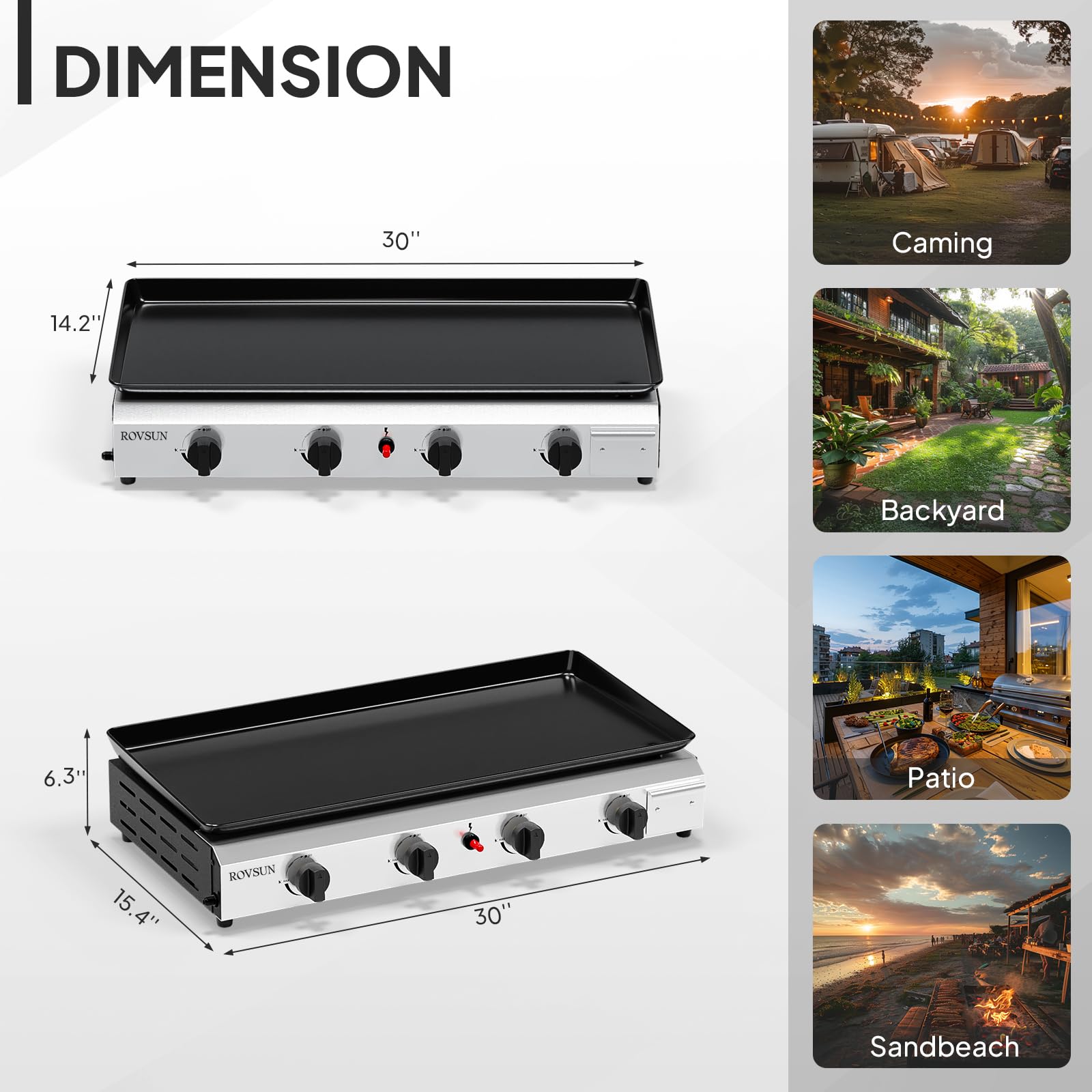 ROVSUN 4 Burner Portable Propane Griddle with Electronic Ignition - 40,000 BTU Tabletop Flat Top Gas Grill with Nonstick Enameled Tray & Regulator - Perfect for Outdoor Cooking, Camping, BBQ, Picnics, Tailgating, Backyard Parties and Family Gatherings