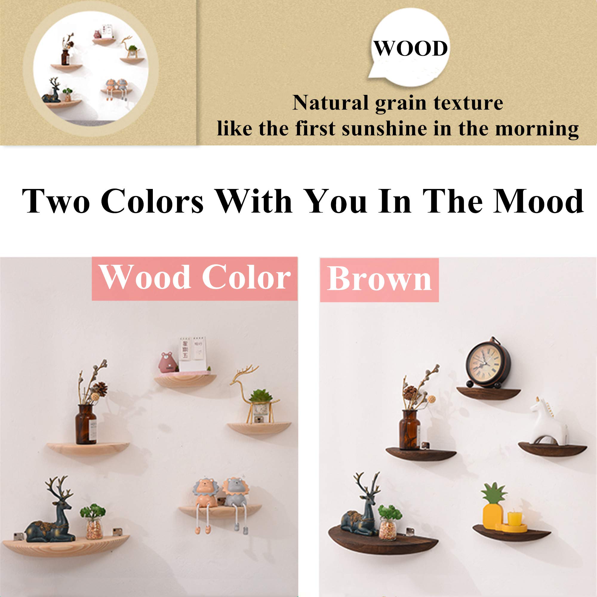 Solid Wood Floating Shelves - Wall Mounted Semi-Circle Shelf for Home Decor, Display Ledge & Storage Rack - Large Brown Wooden Shelves for Living Room, Bedroom, Kitchen & Office Organization