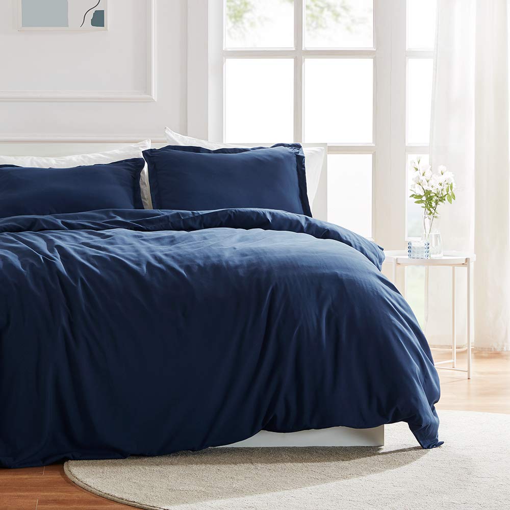 Queen Size Cooling Duvet Cover Set with NANOTEX Technology - Super Soft, Breathable 3-Piece Comforter Cover with Zipper Closure & 8 Corner Ties (Navy Blue) | All-Season Luxury Bedding for Hot Sleepers & Temperature Regulation