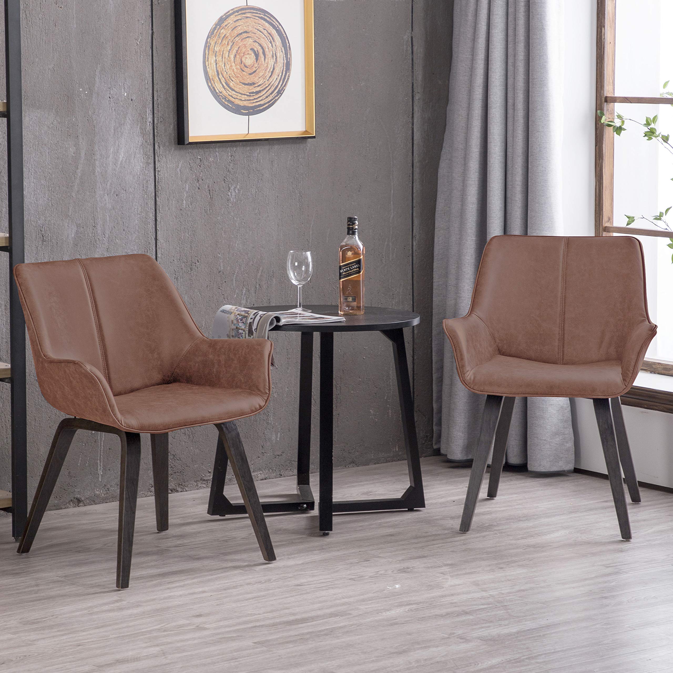 Modern Brown Faux Leather Dining Chairs - Set of 2 for Living Room, Kitchen & Office - Comfortable Side Chairs with Sturdy Metal Legs | Perfect for Home Decor, Restaurant & Small Spaces