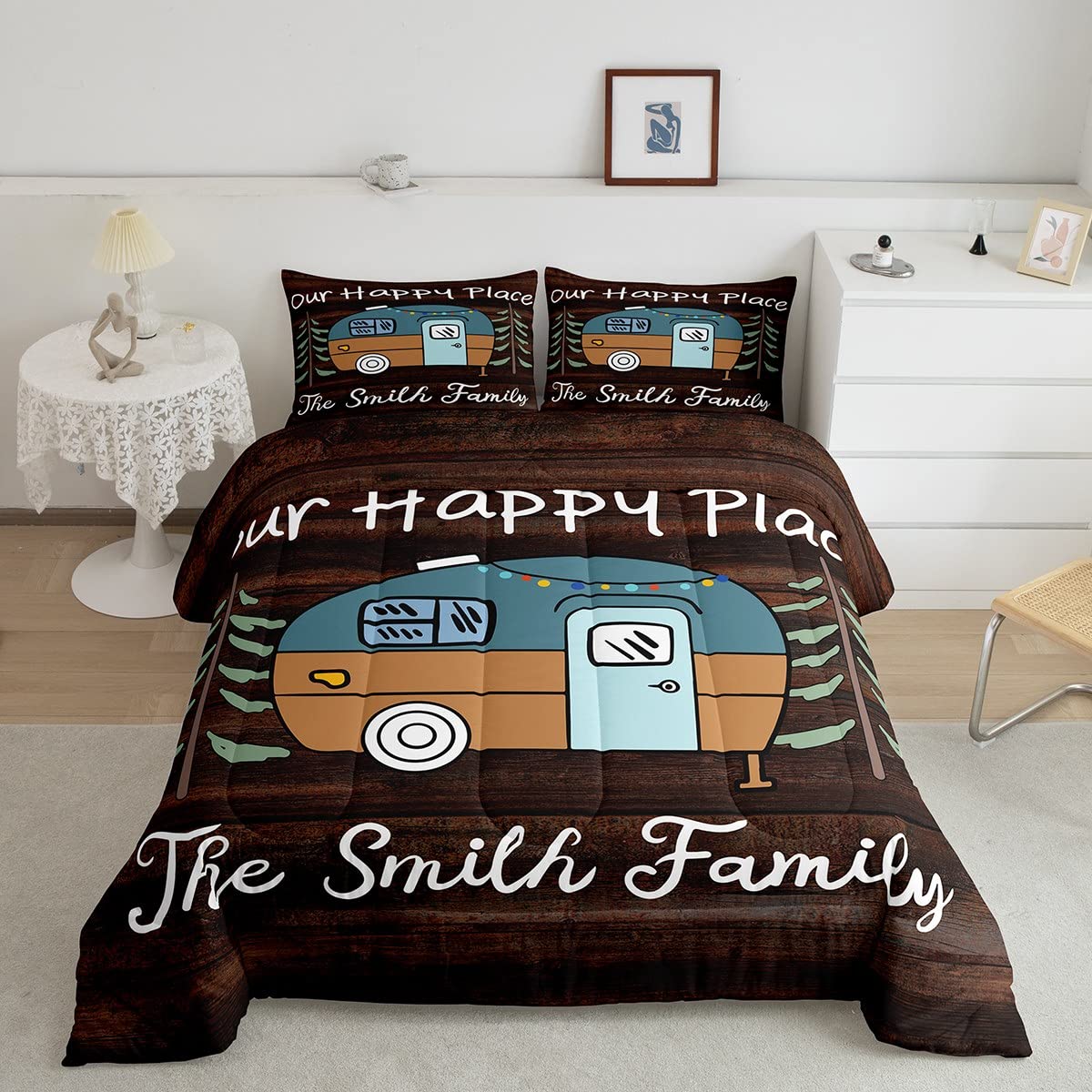 Happy Camping Bedding Set - Feelyou Camper Comforter Queen Size with 2 Pillowcases for Kids & Adults | Cozy Outdoor Adventure & Home Decor