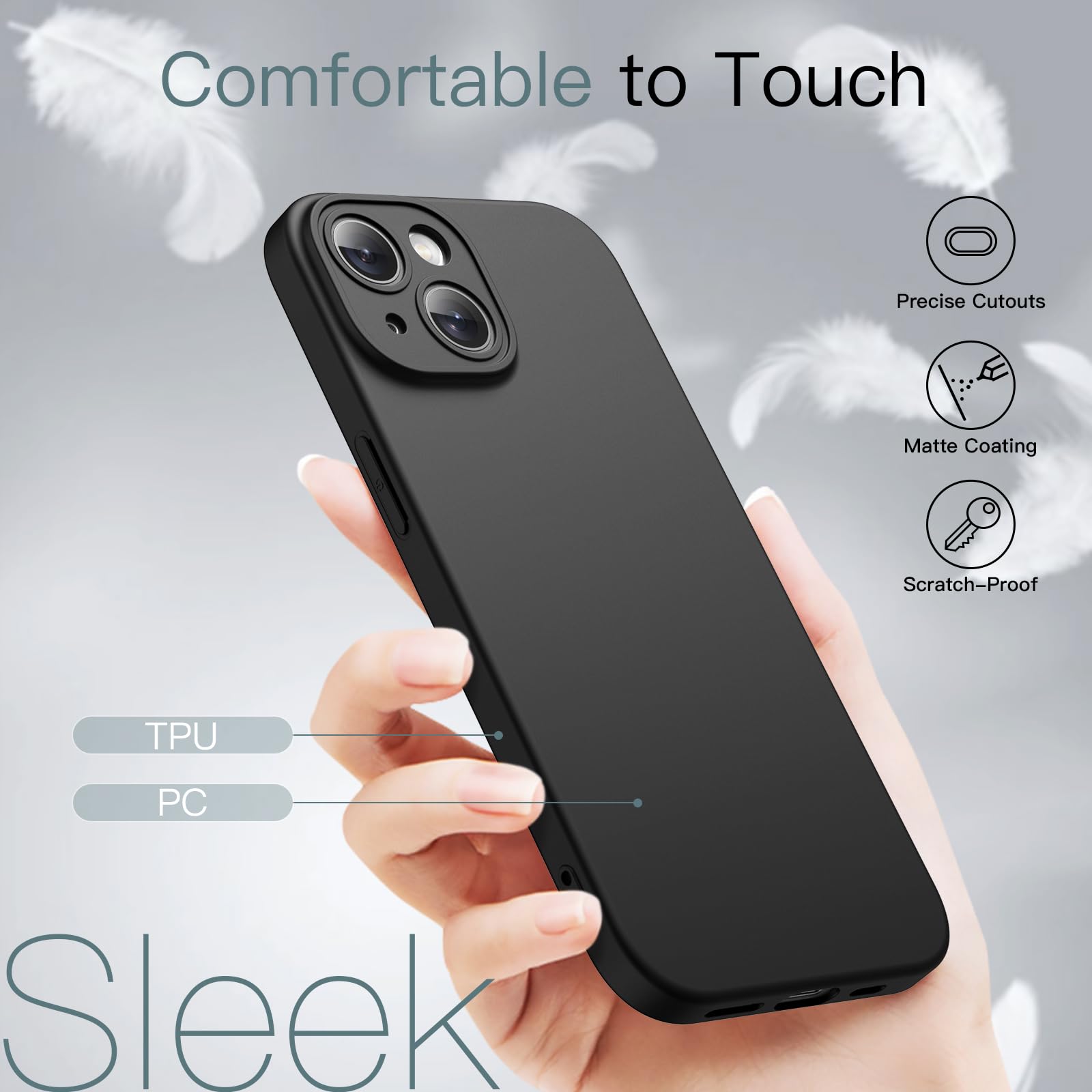 JETech Ultra-Thin Slim Case for iPhone 15 Plus 6.7-Inch - Matte Finish Minimalist Protective Cover with Full Camera Lens Protection (Black) | Perfect for Everyday Use, Work & Travel
