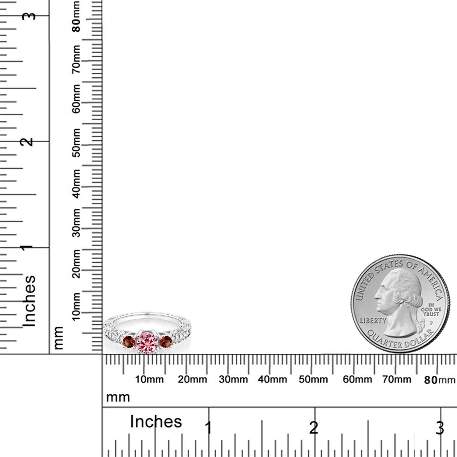 Gem Stone King 925 Sterling Silver 3-Stone Ring with Round Pink Moissanite & Garnet Red (0.93cttw) - Elegant Jewelry for Engagement, Anniversary & Special Occasions