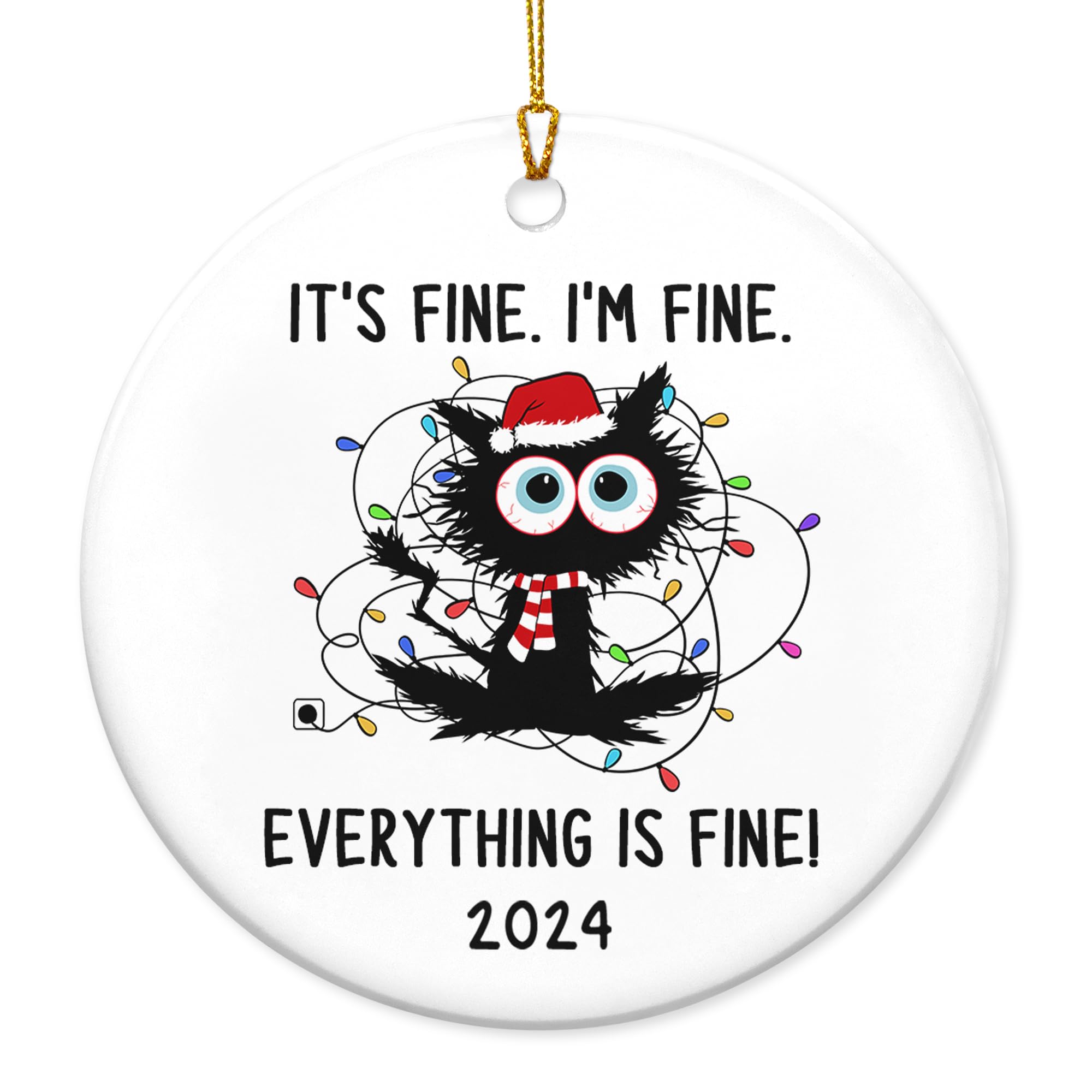 Funny Cat Christmas Ornaments 2024 - Ceramic Black Cat Decor for Cat Lovers | Unique Birthday & Holiday Gifts for Women & Men | Perfect for Tree Decorations, Stocking Stuffers & Cat-Themed Parties