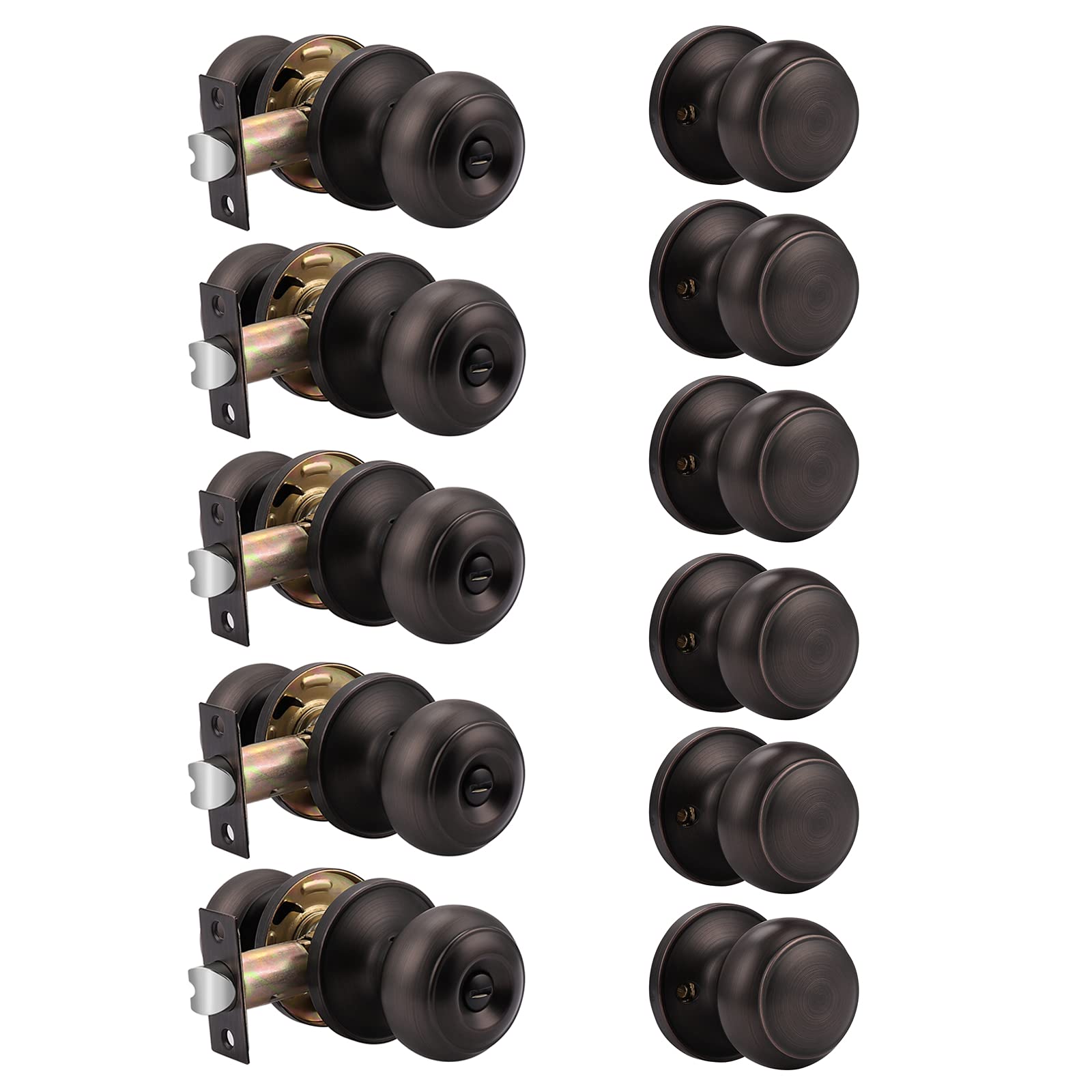 Probrico 5-Pack Privacy Door Knobs & 6-Pack Single Dummy Knob Set - Oil Rubbed Bronze Interior Door Handles for Bathroom, Bedroom & French Doors - Perfect for Home Privacy & Security Solutions