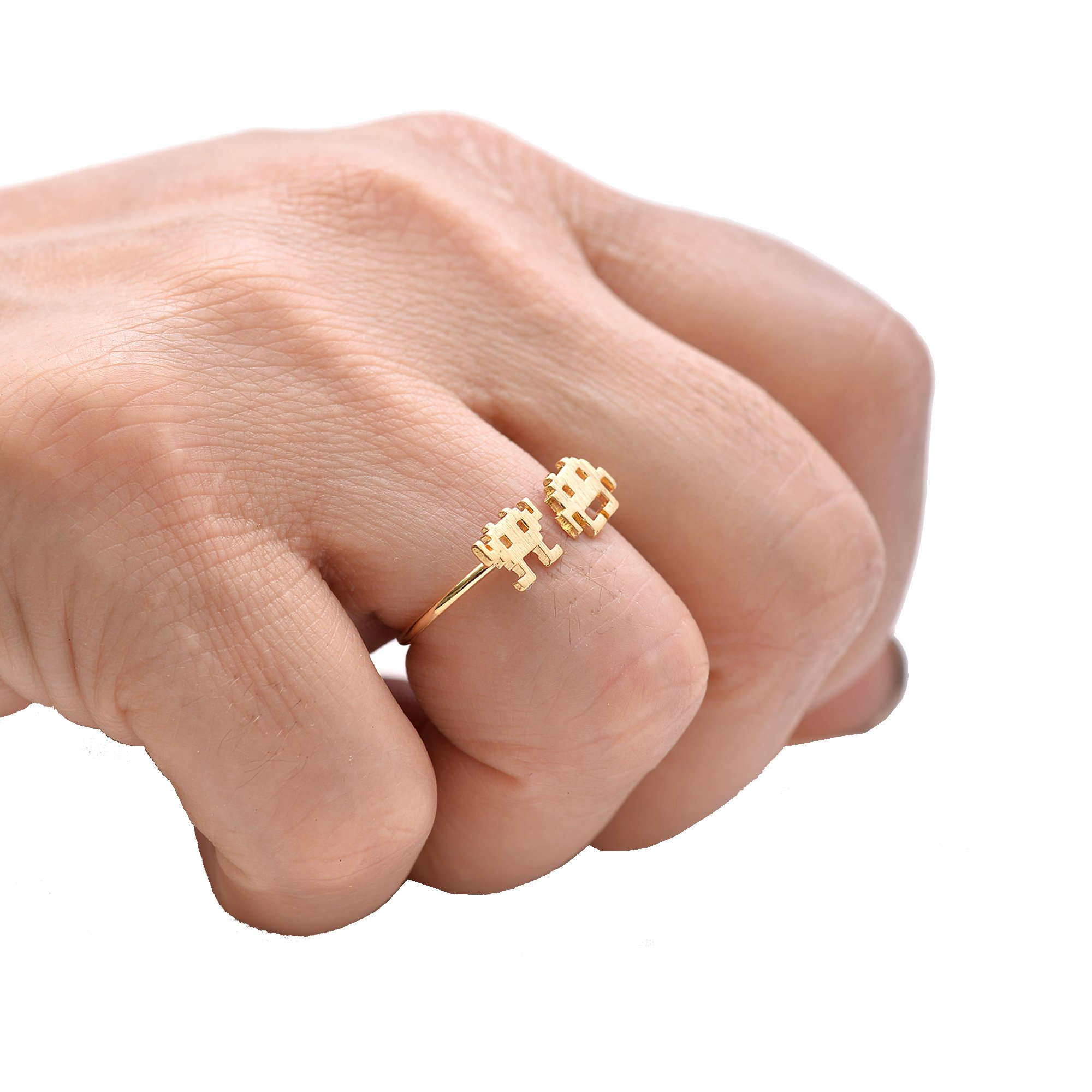 Handcrafted Brushed Metal Space Invader Game Ring - Unique Kitsch Jewelry for Gamers & Sci-Fi Fans - Perfect for Cosplay, Gifts & Retro Gaming Enthusiasts