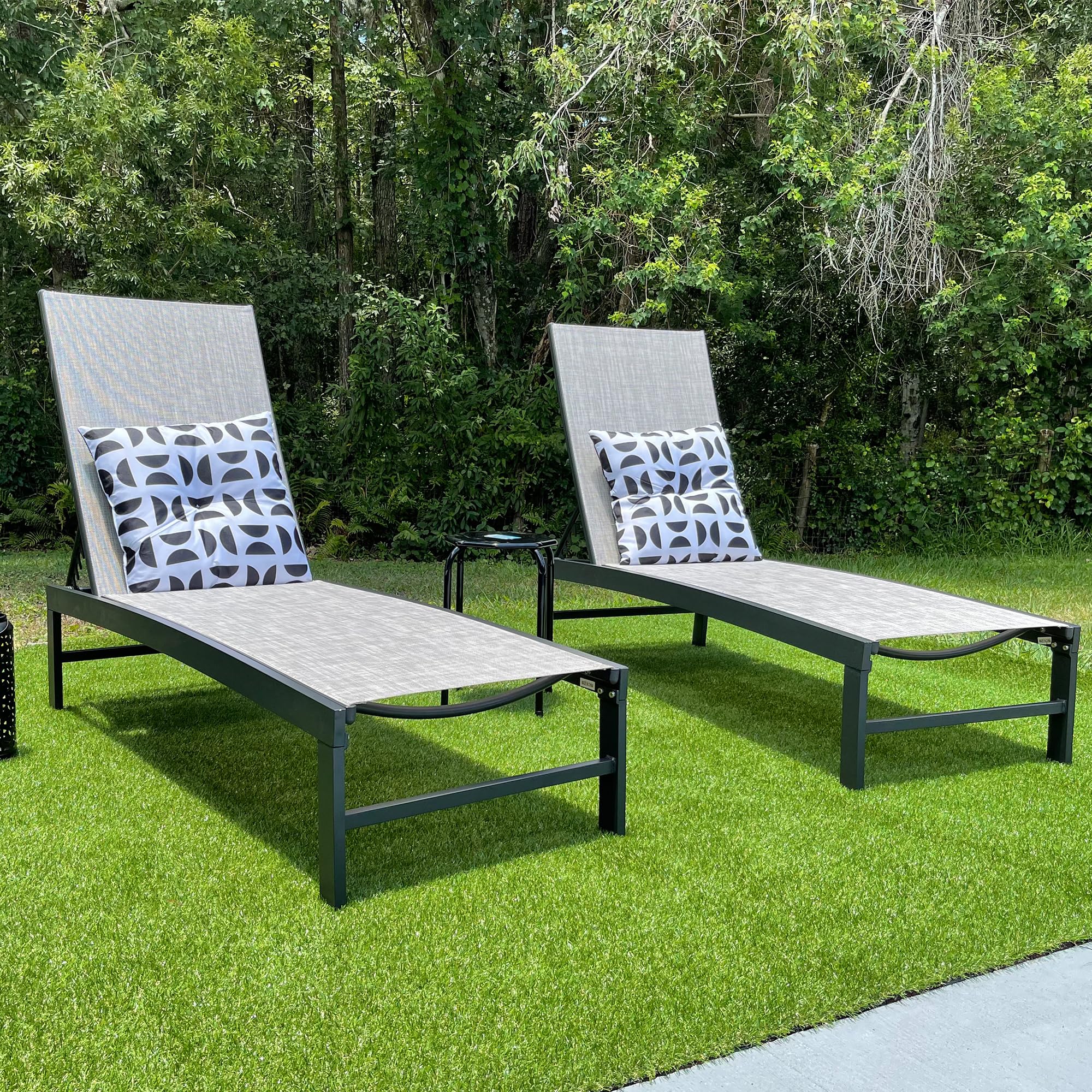 Pellebant Outdoor Lounge Chairs Set of 2 - Adjustable Backrest Patio Chaise Lounges, Rustproof Aluminum Poolside Sunbathing Chairs for Deck, Garden & Beach (2-Piece, Earth Tone) - Perfect for Relaxing by the Pool, Backyard Lounging or Coastal Getaways