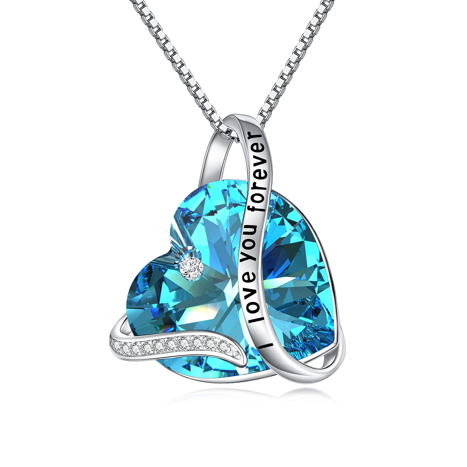 TOUPOP Sterling Silver 'I Love You Forever' Heart Pendant Necklace with Crystal - S925 Jewelry Gift for Women, Wife, Girlfriend, Mom - Perfect for Birthday, Anniversary & Wedding Gifts - Elegant Everyday Wear & Special Occasion Jewelry