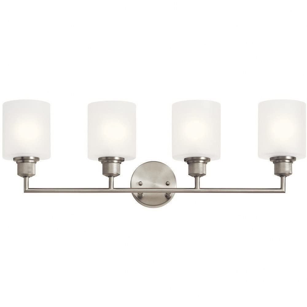 4-Light Bathroom Vanity Light Fixture - Brushed Nickel Finish, 30 Inch, Satin Etched Glass, Damp Location Approved - Perfect for Modern Bathrooms, Powder Rooms & Spa-Like Retreats