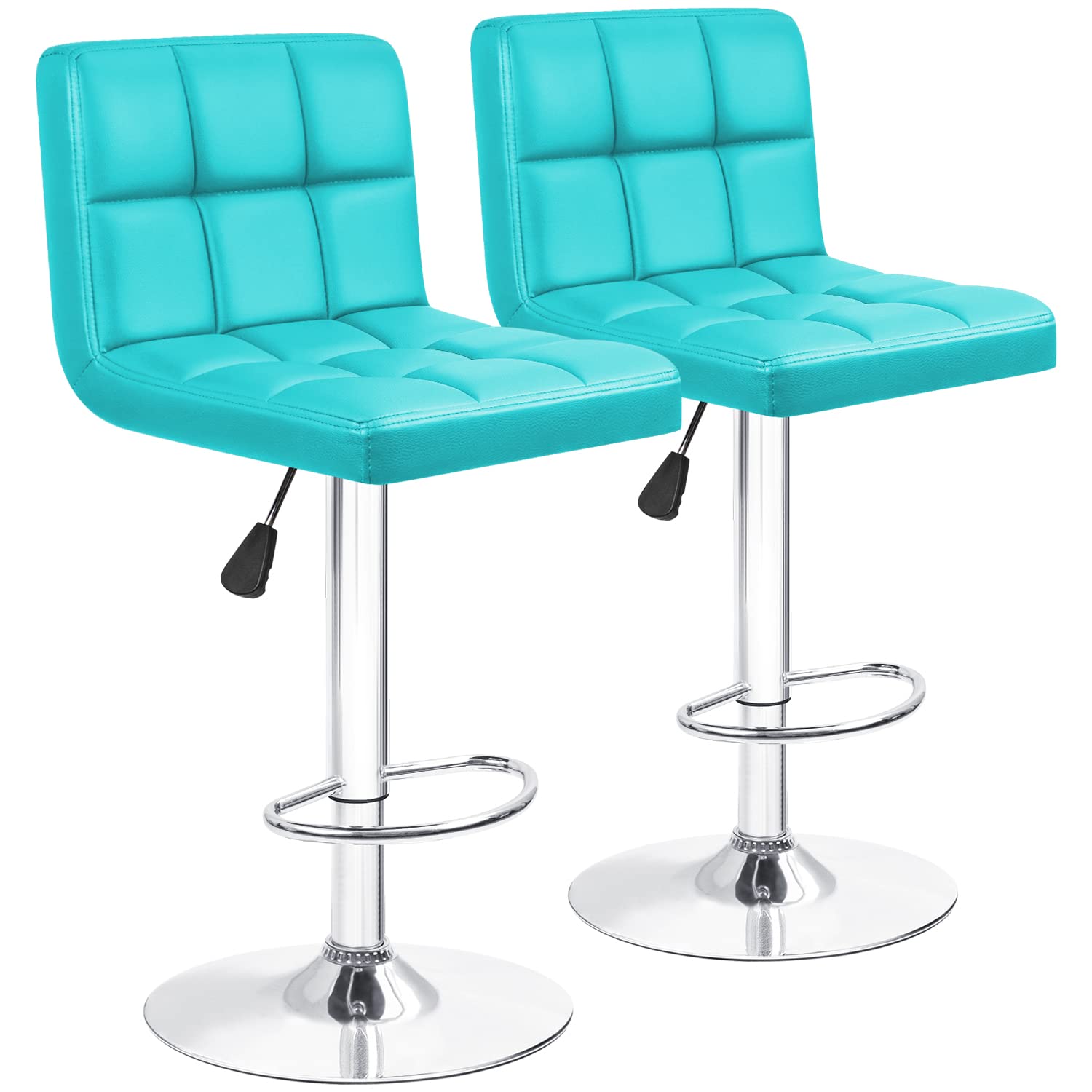 Modern PU Leather Swivel Adjustable Bar Stools - Set of 2 Armless Counter Height Barstools with Square Seat in Light Blue | Perfect for Kitchen Islands, Home Bars & Breakfast Nooks