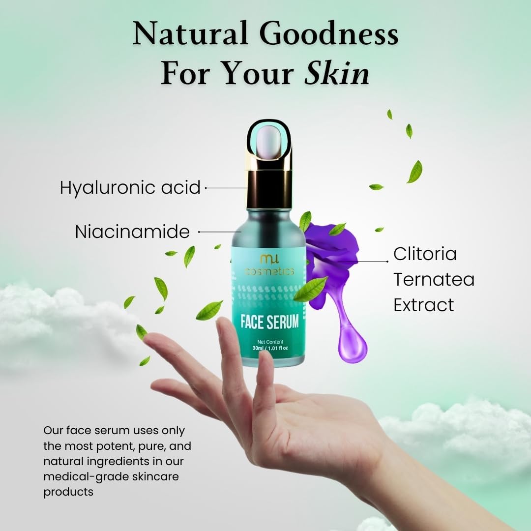 MU Cosmetics Daily Glow Face Serum with Niacinamide & Hyaluronic Acid | Skin Barrier Repair & Brightening Treatment | Minimizes Pores for Dry & Oily Skin | 30ml | Perfect for Morning Skincare Routine & Nighttime Hydration Boost