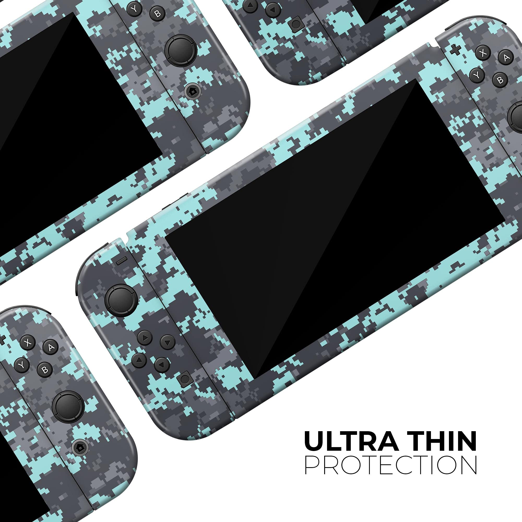 Nintendo Switch OLED Console Skin Decal - Light Blue & Gray Digital Camouflage Protective Vinyl Wrap Cover | Scratch-Resistant, Removable | Perfect for Gaming Protection & Personalization