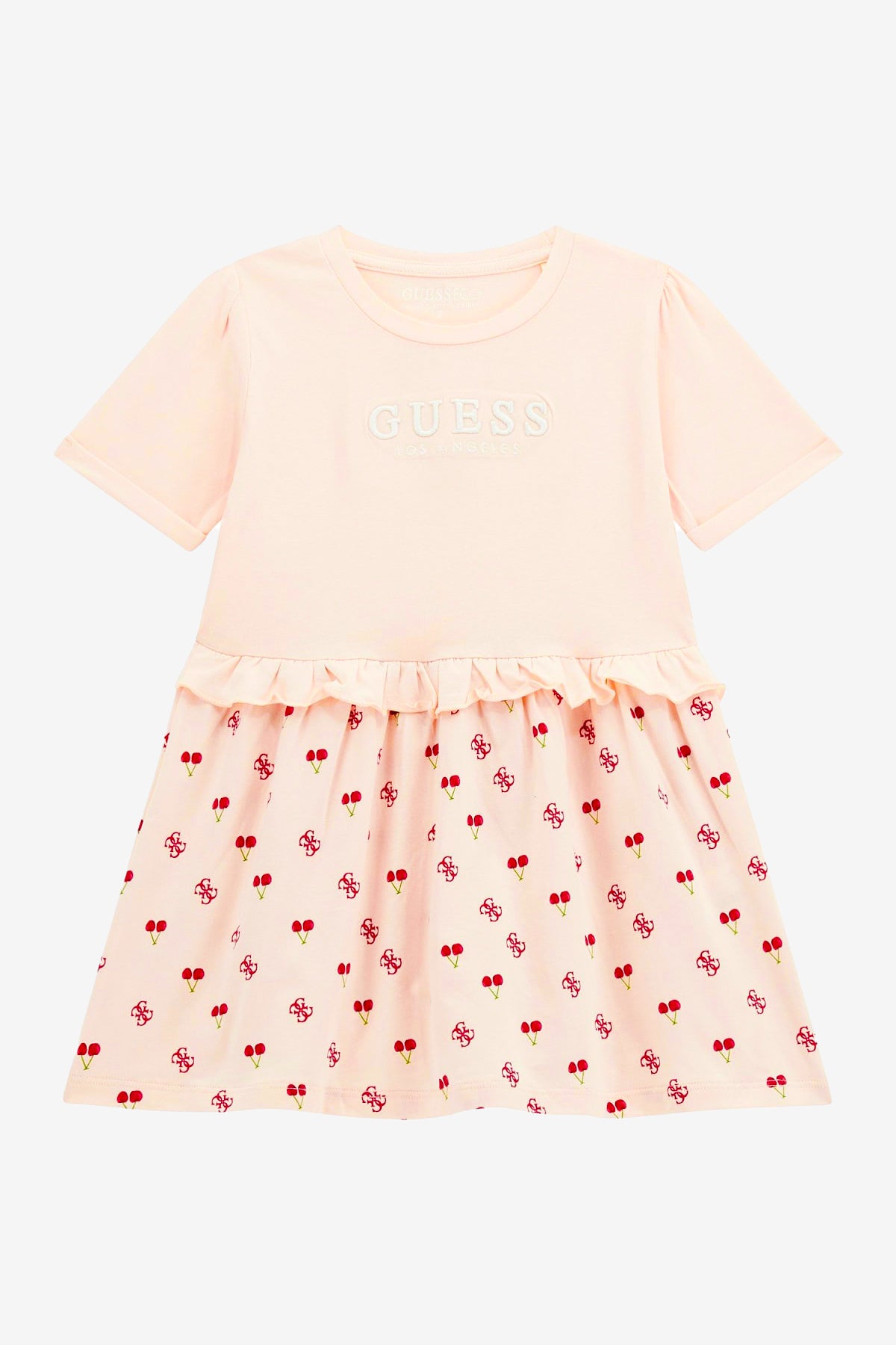 Suki Women's Floral Print Dress - Peach & Red Cherry Design, Casual Summer Dress for Beach, Party, and Everyday Wear
