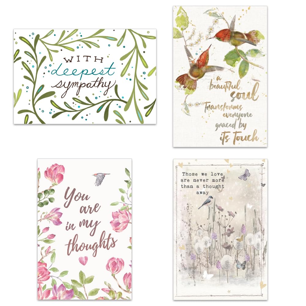 Sympathy Greeting Cards - 16 Assorted Bird-Themed Designs with White Envelopes | 4x6 Inch | 100% Recycled Tree-Free Paper | Made in USA (FP54172) - Perfect for Condolences, Memorials & Comforting Loved Ones
