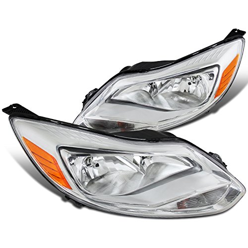 Chrome Clear Amber Headlights for Ford Focus S/SE 4-Door - High Performance Replacement Headlamps for Enhanced Night Driving Safety