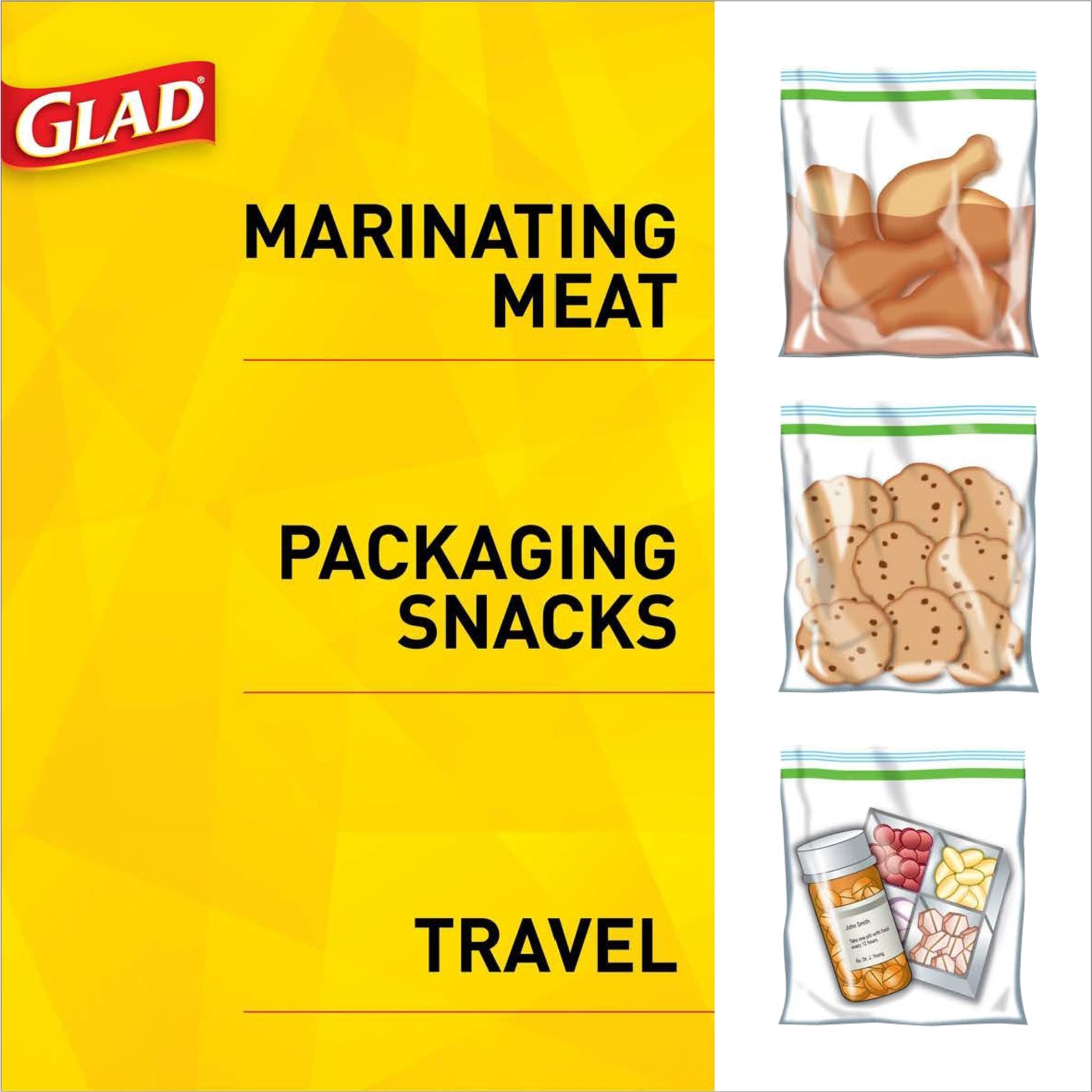 Glad 2-in-1 Food Storage & Freezer Zipper Bags - 46 Quart Size Bags (Pack of 3) - Airtight Seal for Meal Prep, Leftovers & Freezing - Perfect for Home Kitchen, Camping & Office Lunches