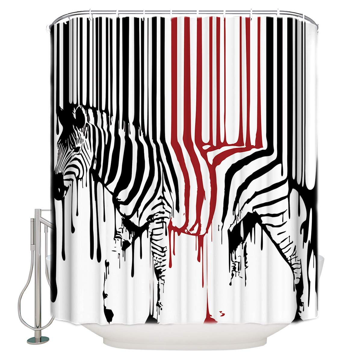 Luxury Waterproof Shower Curtain 60x72 Inches - Abstract Zebra Print Black & Red Bathroom Decor with Hooks - Easy Care Polyester Fabric for Home, Kids Bathroom - Perfect for Modern, Spa, or Guest Bathroom Decor