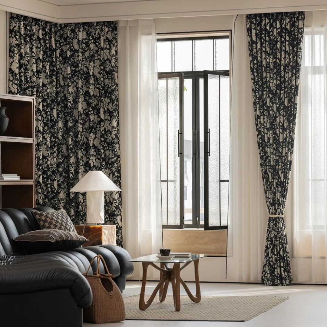 Helen Vintage French Jacquard Floral Blackout Curtains - Elegant Custom Window Treatments for Living Room & Bedroom
