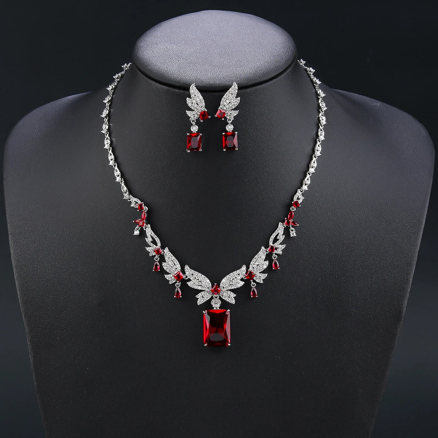 Cubic Zirconia Bridal Jewelry Set - Pendant Necklace & Earrings for Wedding, Ball, and Special Occasions | CN11398