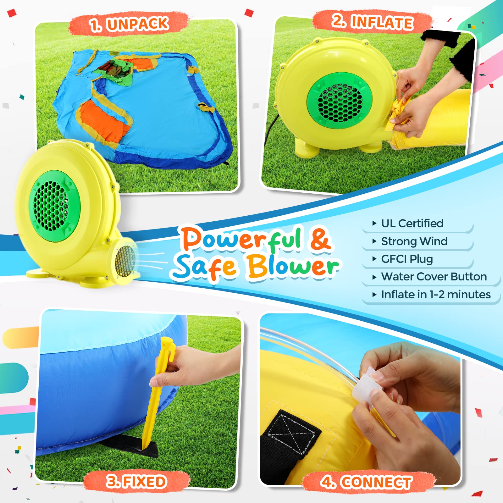 Inflatable Water Slide for Kids with 450W Blower - 13.1 x 11.5 x 7.4FT Crocodile Water Park with Climbing Wall, Splash Pool, 2 Water Cannons & Basketball Hoop - Outdoor Backyard Summer Fun for Parties, Birthdays & Family Gatherings
