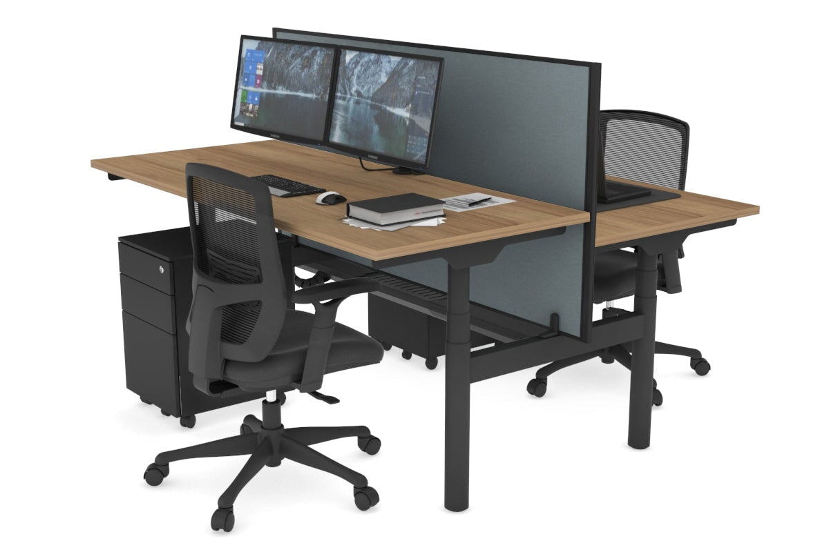 Flexi Premium Height Adjustable 2-Person H Bench Workstation - Black Frame [1600L x 700W] - Ergonomic Office Desk for Collaborative Workspaces & Home Offices