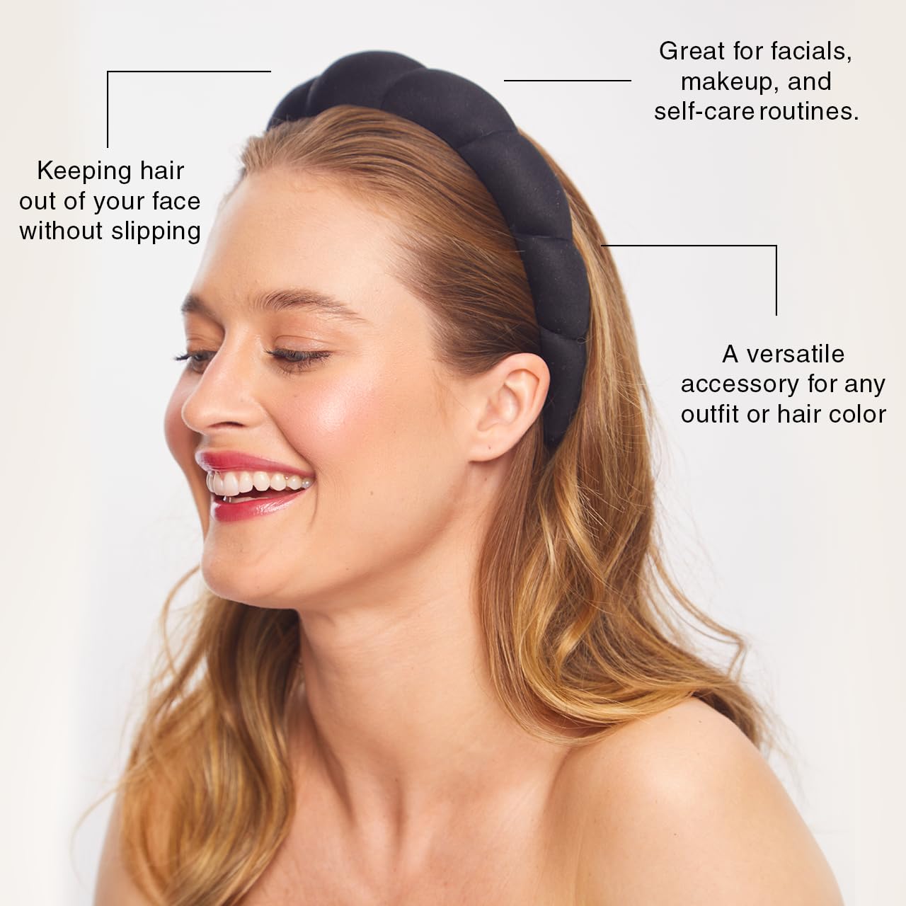 Kitsch Puffy Headband for Women & Girls - Soft Recycled Fabric Hair Accessory for Face Washing, Skincare & Self Care (Black, 1Pc) - Perfect for Spa Days, Makeup Routine & Relaxation at Home