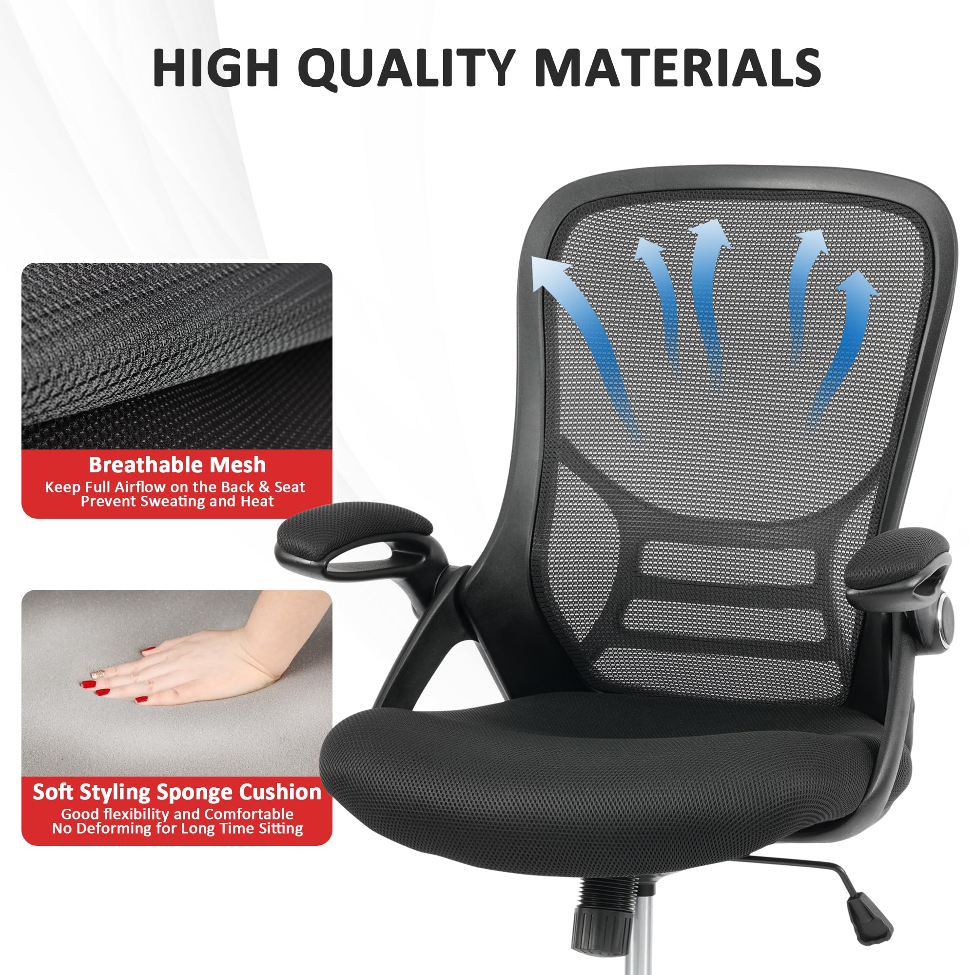 HYLON Heavy Duty Ergonomic Office Chair with Adjustable Lumbar Support & Flip-Up Armrests - High Back Mesh Computer Desk Chair for Home & Office Workspaces - Perfect for Long Hours of Sitting, Gaming, or Remote Work