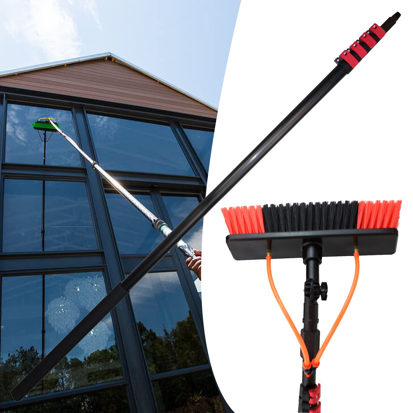**30FT/9M Water Fed Telescopic Brush Window Cleaning Kit with Extension Pole - Outdoor Window Cleaner & Solar Panel Cleaning System - Perfect for High Windows, Gutters, and Rooftop Maintenance**