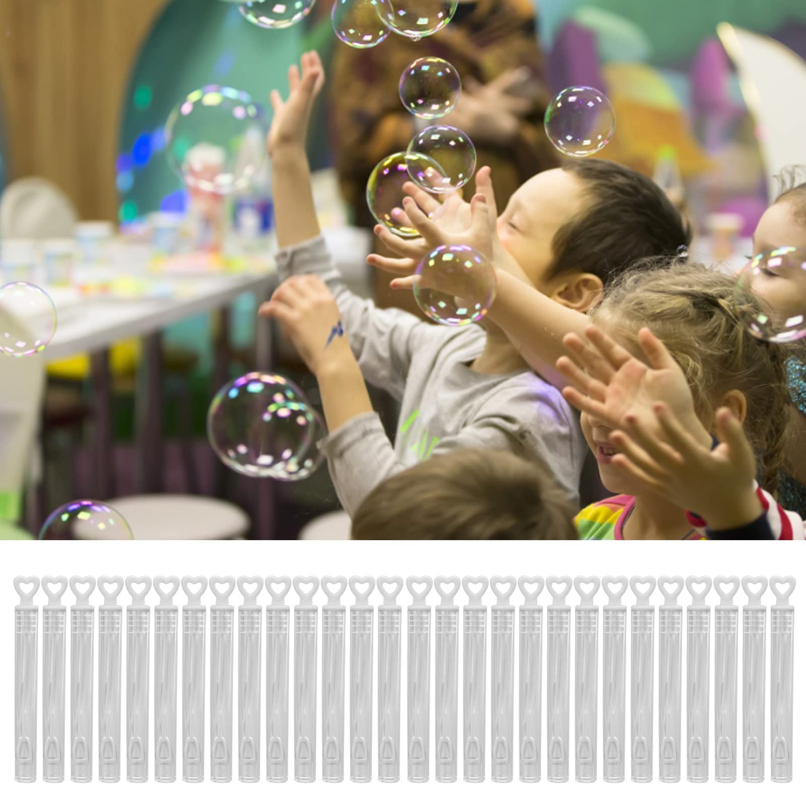 24 Pcs Colorful Bubble Wands - DIY Mini Bubble Tubes for Kids, Bubble Party Favors, Wedding & Birthday Supplies - Indoor/Outdoor Garden Games, Summer Activities & Backyard Fun
