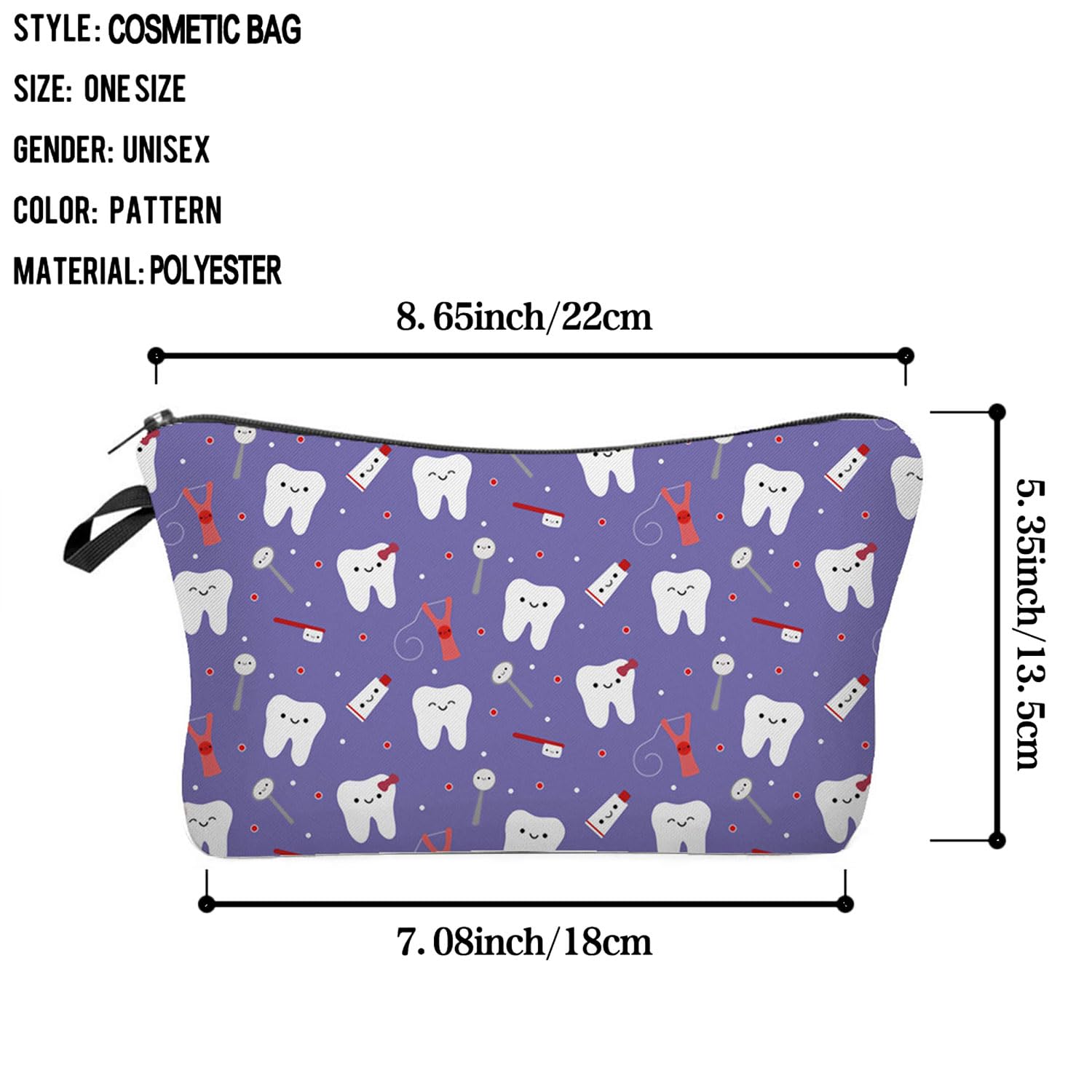 Women's Travel Makeup Bag with Teeth Pattern Print - Small Cosmetic Pouch for Toiletries & Accessories - Perfect Gift for Women (Model: hz4549) - Ideal for Travel, Gym, Beach & Everyday Use