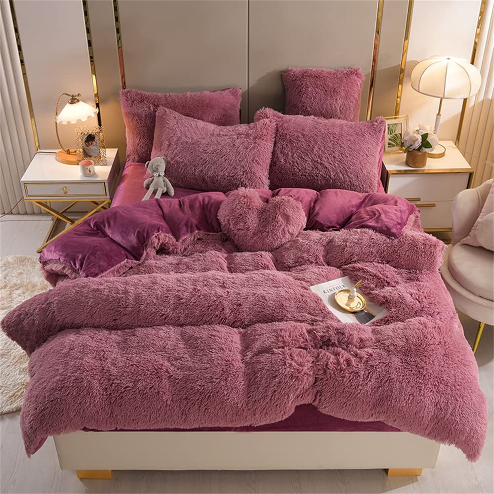 Luxury Gusuhome 5-Piece Shaggy Plush Duvet Cover Set - Ultra Soft Fuzzy Flannel Bedding with Zipper Closure, Full Size Cameo Brown - Cozy Winter Bedroom Upgrade for Master Bedroom & Guest Room