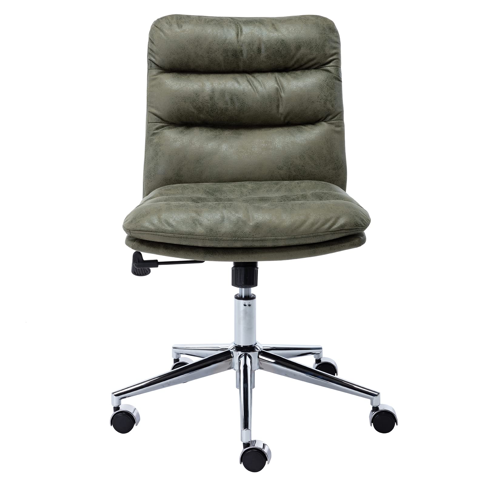 Janoray Faux Leather Swivel Office Chair - Ergonomic Armless Task Chair with Reclining Feature for Home Office, Living Room & Study - Comfortable Upholstered Desk Chair for Working, Reading & Relaxing (Green)