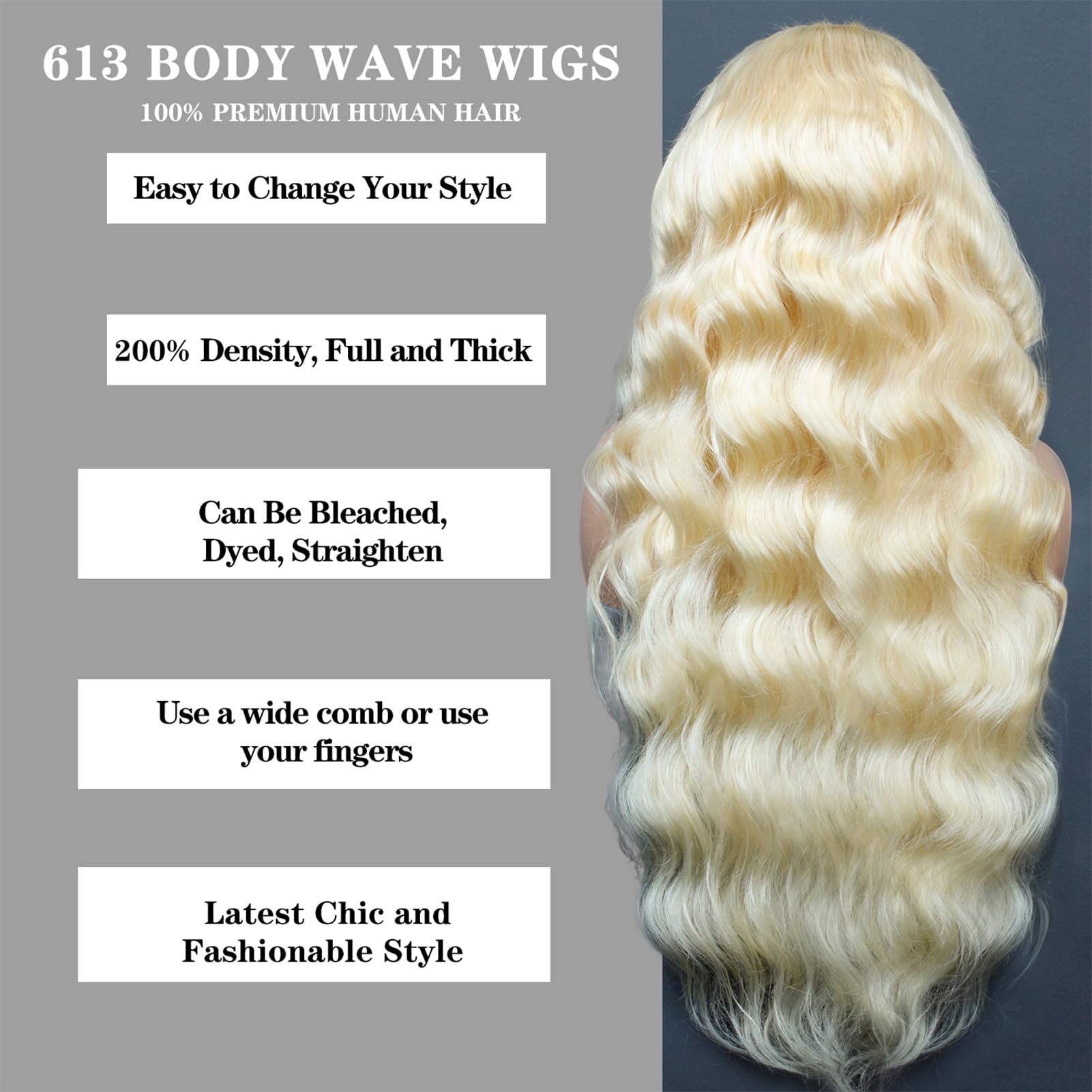 ROYAL IMPRESSION 613 13x4 HD Full Lace Front Wig - 200% Density Body Wave Human Hair Blonde Lace Wig | Pre-Plucked 12A Grade Real Hair | 20 Inch Large Lace Space | Perfect for Cosplay, Daily Wear & Special Occasions