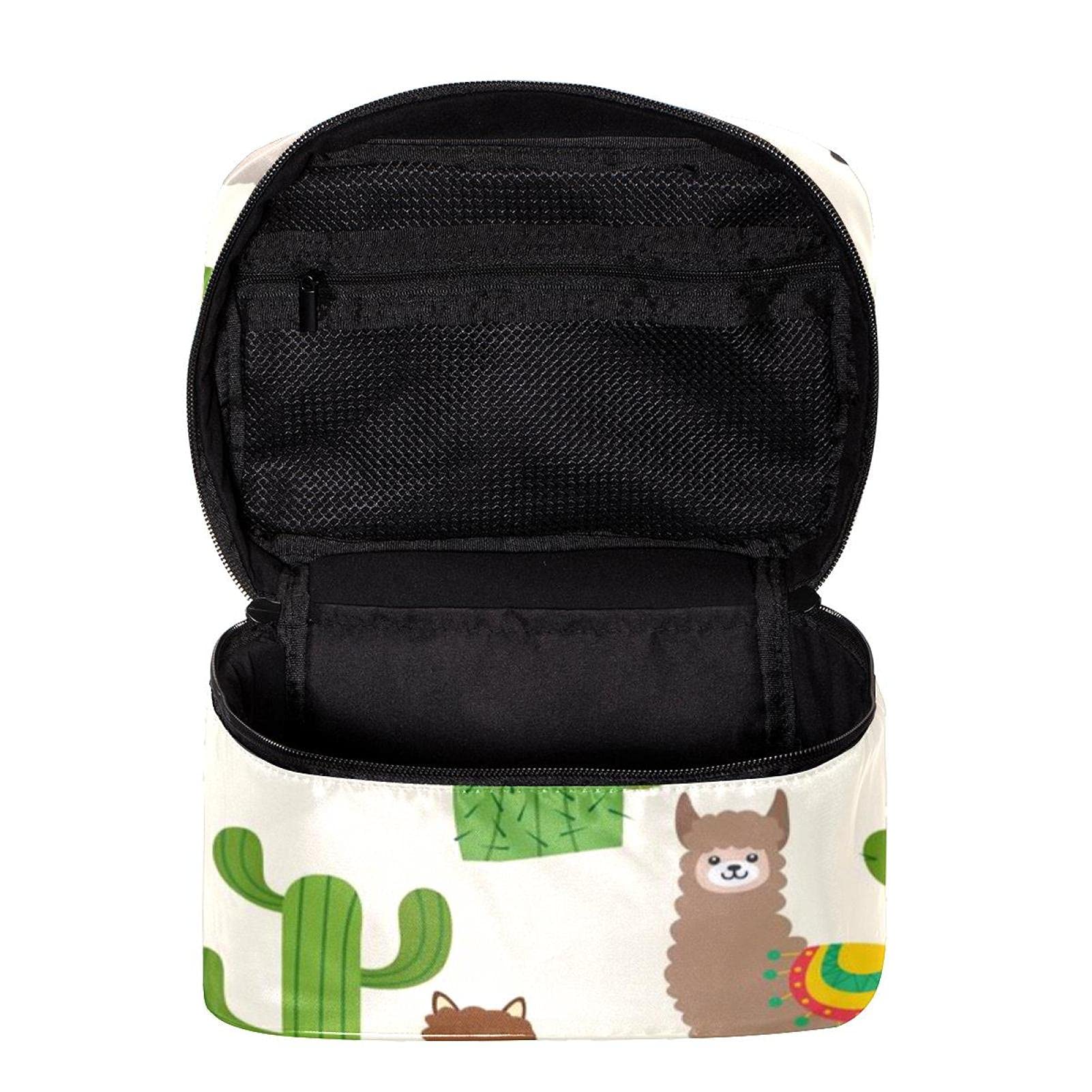 Premium Brown & Grey Alpaca Llama Cactus Print Travel Makeup Bag - Large Waterproof Cosmetic Organizer with Zipper for Women & Girls | Perfect for Vacation, Gym, Beach & Daily Essentials Storage