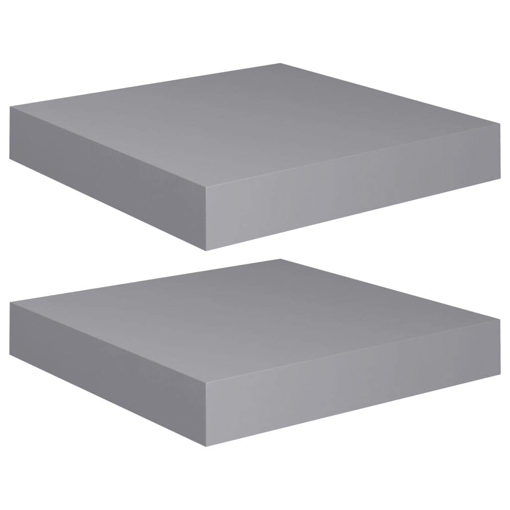Modern Floating Wall Shelves Set of 2 - Gray MDF Ledge Floating Shelf 9.1