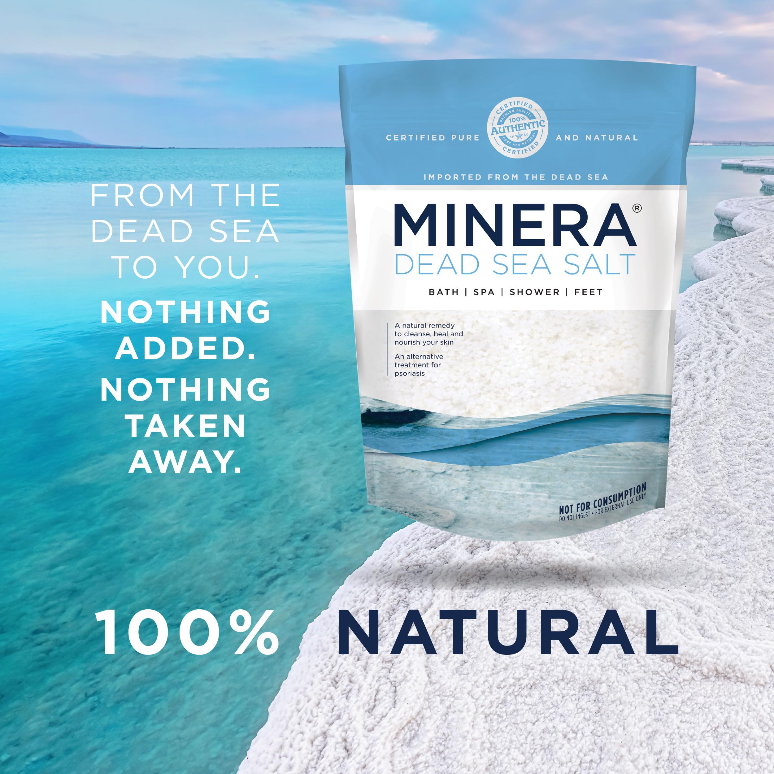 Minera Dead Sea Salt - 57 lbs (3 x 19 lb Bags) Fine Grain Bulk, Pure Unscented Bath Salt for Relaxing Soaks, Skin Care & Detox - Perfect for Spa, Home Bath & Foot Soak Therapy