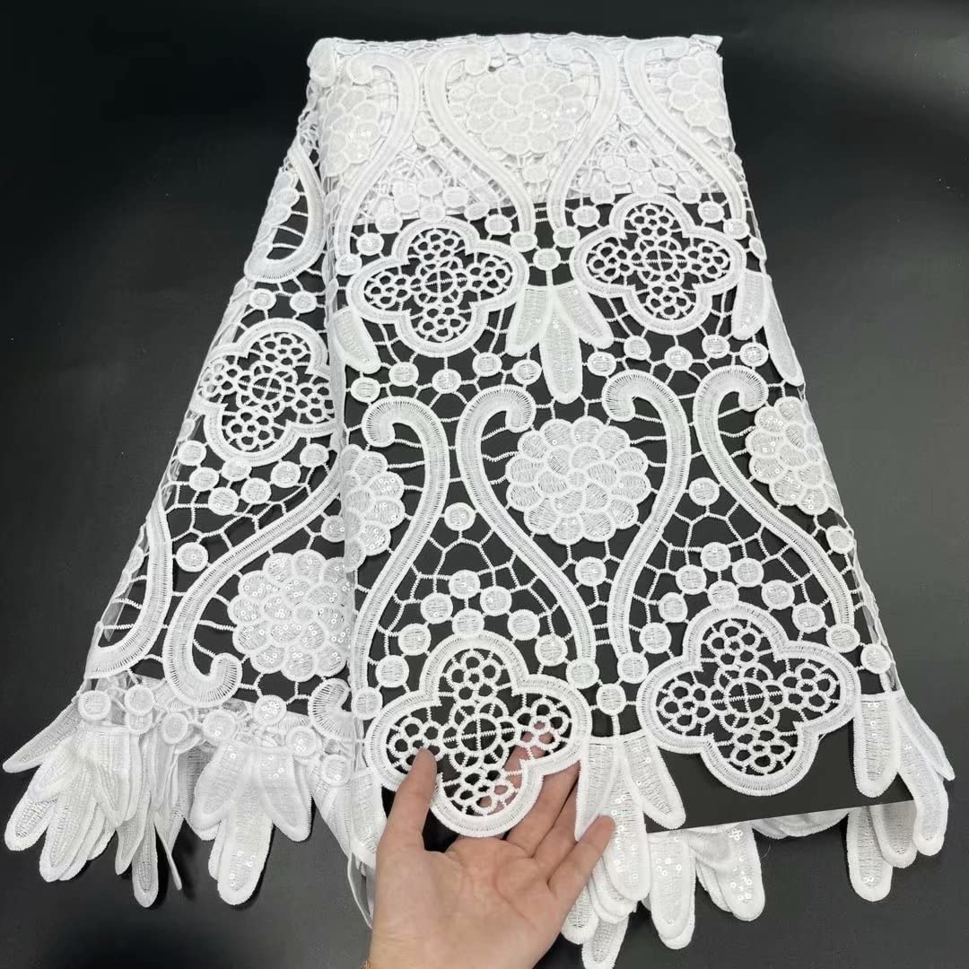 Premium Australian White Bridal Cord Lace Fabric with Sequins - Guipure Lace Material for Wedding Dresses, Nigerian Lace & Swiss Voile Evening Gowns - Perfect for Bridal Sewing, Couture Design, and Special Occasion Dresses